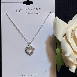 LC Lauren Conrad Silver Tone Pave Crystal Heart Pendant Necklace 16in